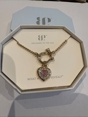 Gold-Tone Heart Pendant Necklace with Pink Crystal Accent